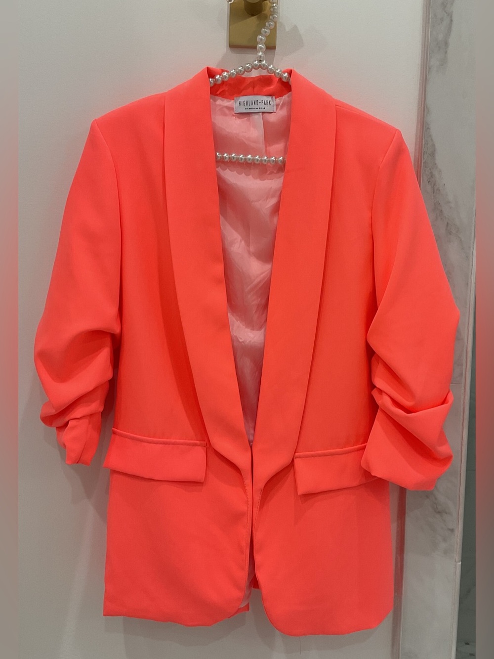 🔴Highland Park Neon Coral Open-Front Blazer🔴
